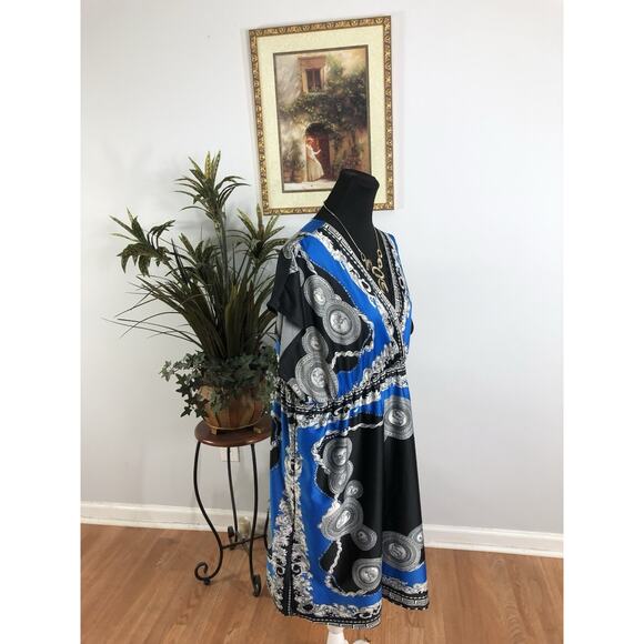 Dots Woman Dress 3XL Faux Wrap Sheath Sleeveless Boho Boxy Black Vacation Resort - Picture 3 of 8